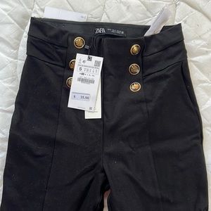 NWT Zara black leggings with gold buttons